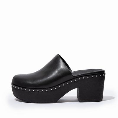 Fitflop Women's PILAR Leather Mule Platforms Sandals - Black, LR3016529